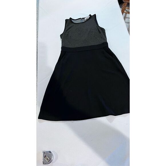 Ann Taylor LOFT Women's Sleeveless Zip Back A-Line Dress Black Gray SP Petite - Picture 1 of 10